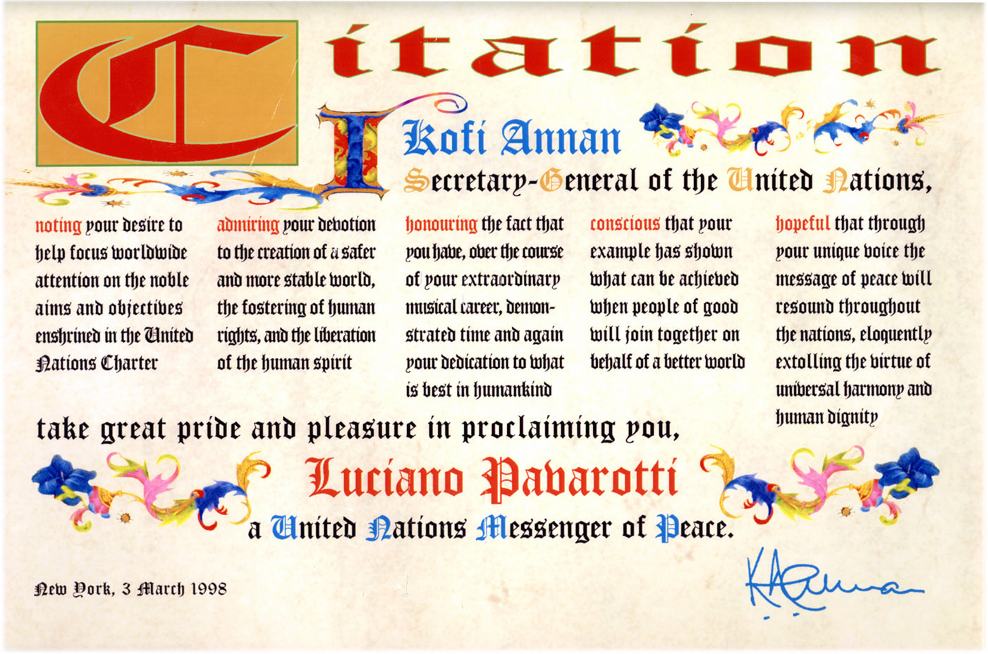 Messaggero di Pace delle Nazioni Unite - 1998